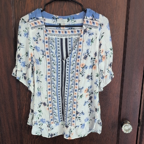 Lucky Brand Short Sleeve Boho Blouse Size Small - Picture 1 of 5
